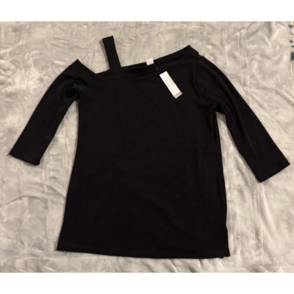 NWT Chicos Travelers Cold Shoulder Tunic Shirt Black Women’s Size 1